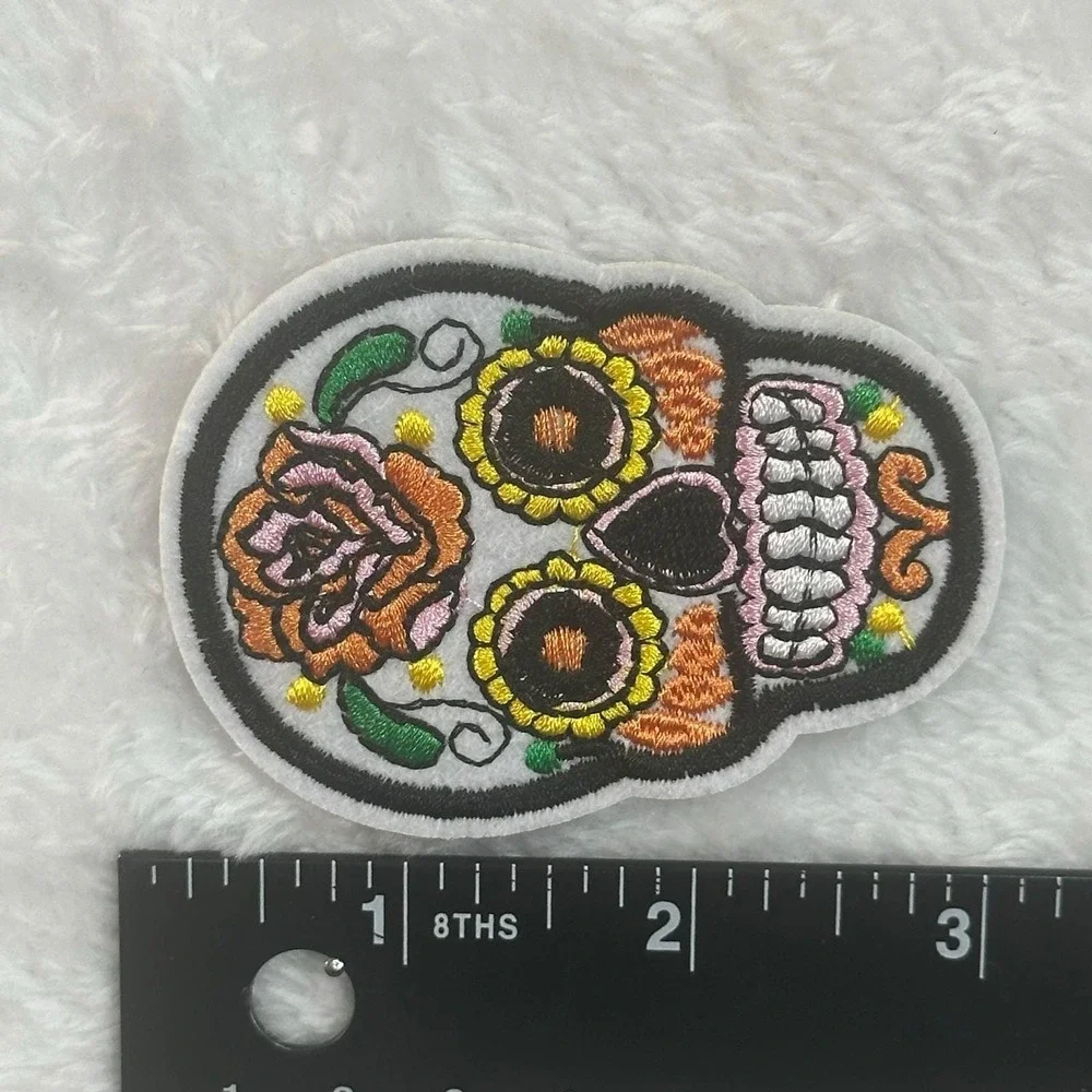Sugar Skull Iron On Patch Unisex Multicolor Floral Day of the Dead Calavera